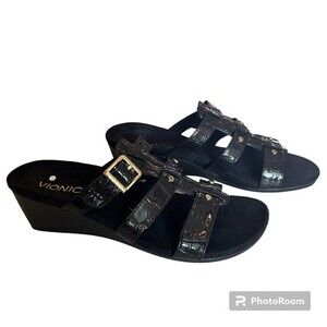 Vionic Black Leather Sandals Size 7